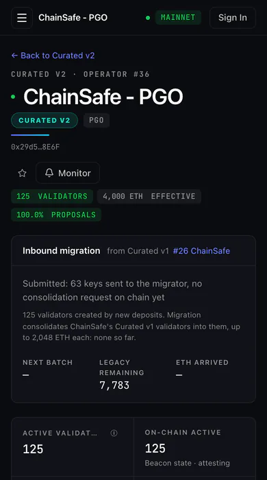 The same operator page on a phone, 390 pixels wide.